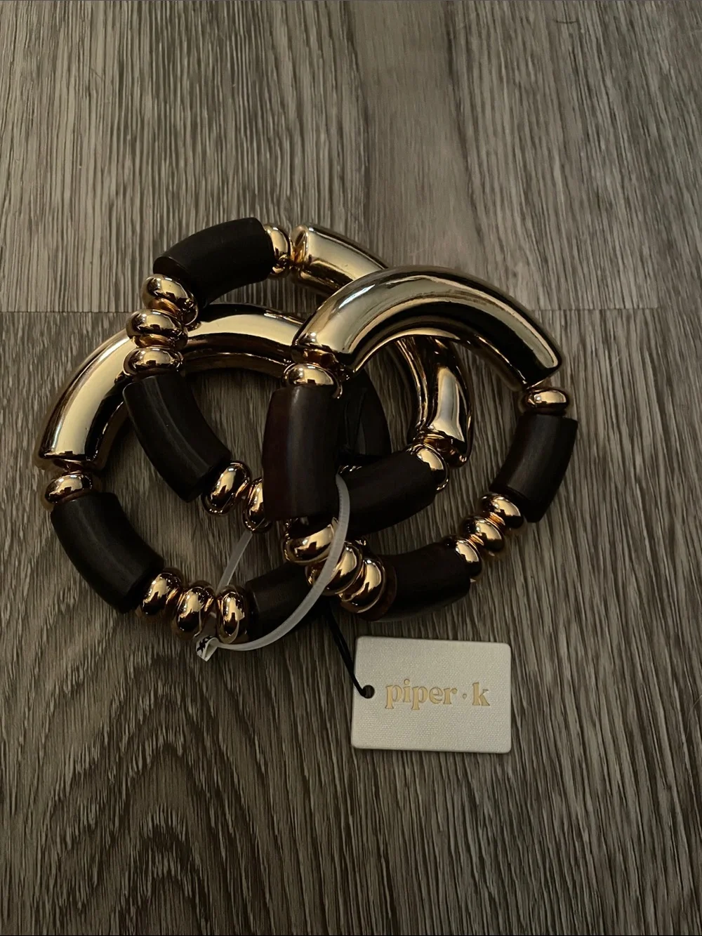 Piper Gold and Dark Brown Mixed Link Stretch Bracelet Set